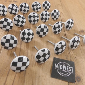 20 CERAMIC KNOBS, Checkered, Home Bar, Drawer Pulls, Cabinet Knobs, Bathroom, Kitchen, Handle, Dresser Drawer Knob - By Midwest Craft House