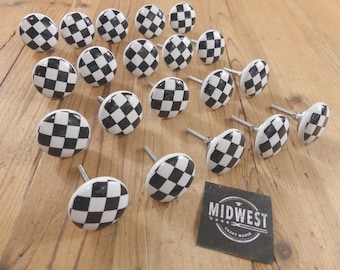 20 CERAMIC KNOBS, Checkered, Home Bar, Drawer Pulls, Cabinet Knobs, Bathroom, Kitchen, Handle, Dresser Drawer Knob - By Midwest Craft House