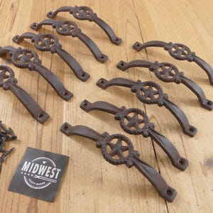 10 Cast Iron Handles, Door Pulls, 6" Long, Handles, Supply, Midwest Craft House Design, Cabinet Pulls, Gate Handle, Texas Star, Western
