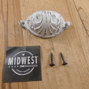 Cast Iron Cup Handle, Drawer Pull, Distressed White, Vintage Style Drawer Handle, Bin Pull - By Midwest Craft House