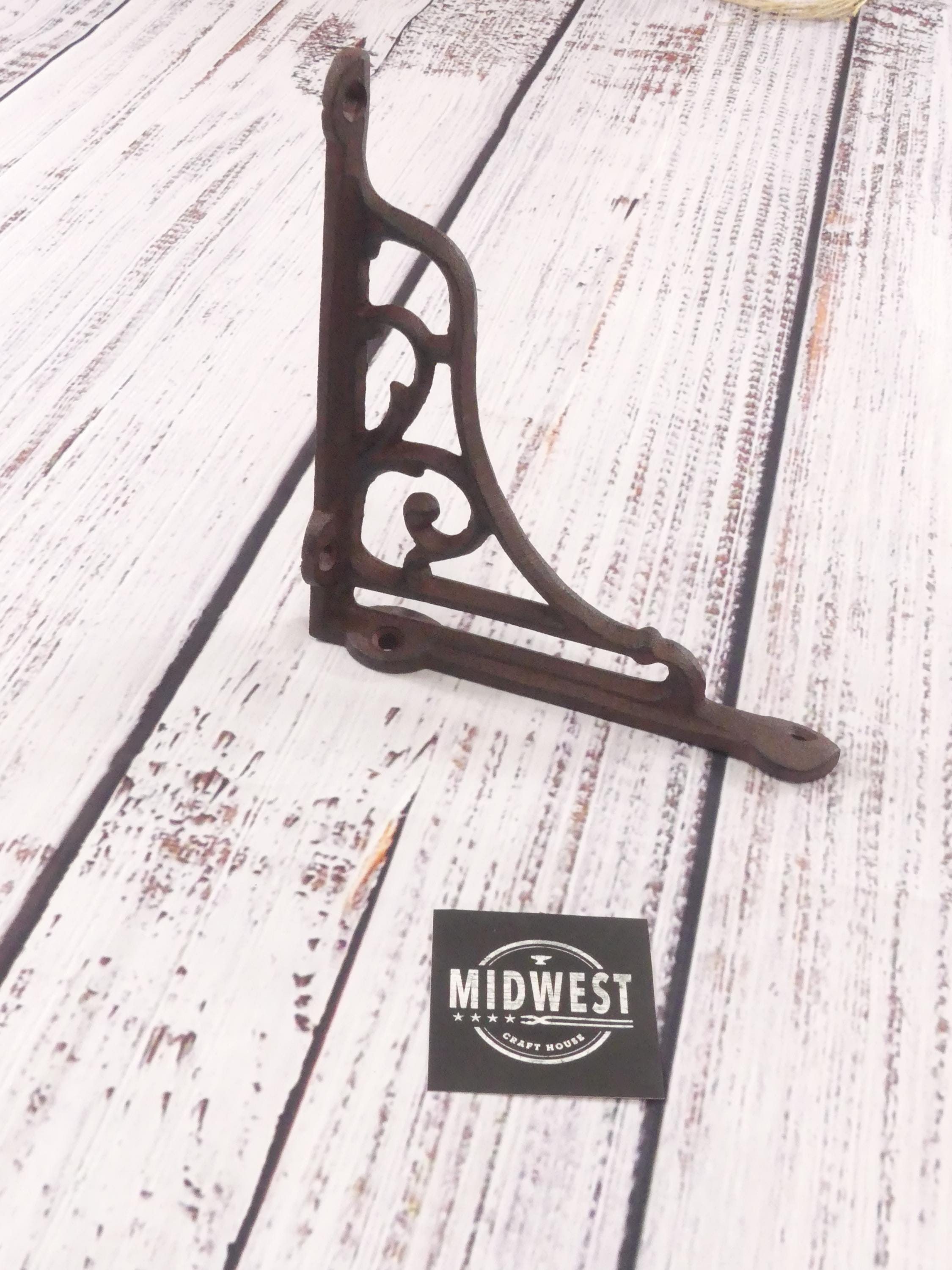 thumbnail image 2 of 6 Large Cast Iron Antique Style Shelf Brackets – Garden Braces, Corbels, Rustic Brown 2 of 2