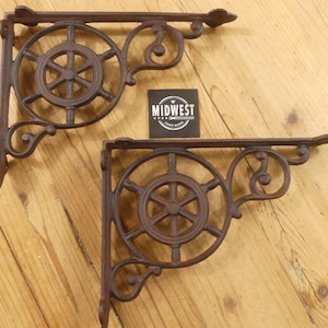 2 Cast Iron Shelf Brackets Nautical Ship Wheel Sea Captain Rustic Vintage Antique Look Bookshelf Bracket Corbel - By Midwest Craft House