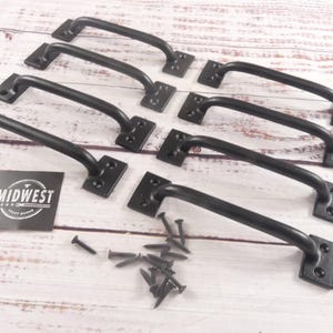 8 Cast Iron Handles, Door Pulls, 6" Long, Handles, Supply, Cabinet Pulls, Gate Handle, Black, Window Pull - By Midwest Craft House