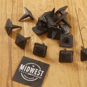 15 IRON CLAVOS NAILS Forged Decorative Craft Tack 1" Wide 1" Nail Square Black - By Midwest Craft House