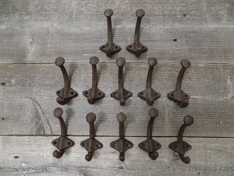 5 Cast Iron Black School Style Coat Hooks Hat Hook Rack Hall Tree Restoration