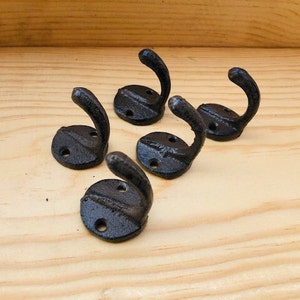 5 Cast Iron Small Key Hooks, Dog Leash, Craft Hooks, Peg Hooks