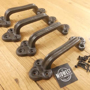 4 Large Cast Iron Barn Door Handles – Rustic Drawer Pulls – Farmhouse Cabinet Hardware – Vintage Lookng Iron Handle Set of 4