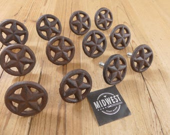 12 Cast Iron Pulls,  Drawer Pulls, 2" Wide, Knobs, Supply, Cabinet Knobs, Texas Star, Western - By Midwest Craft House