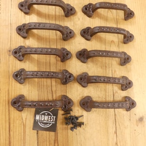 10 Cast Iron Handles Dark Rustic Brown Color Gate Door Pulls Hardware Cabinet Drawer Kitchen Bathroom 5 1/2" - By Midwest Craft House