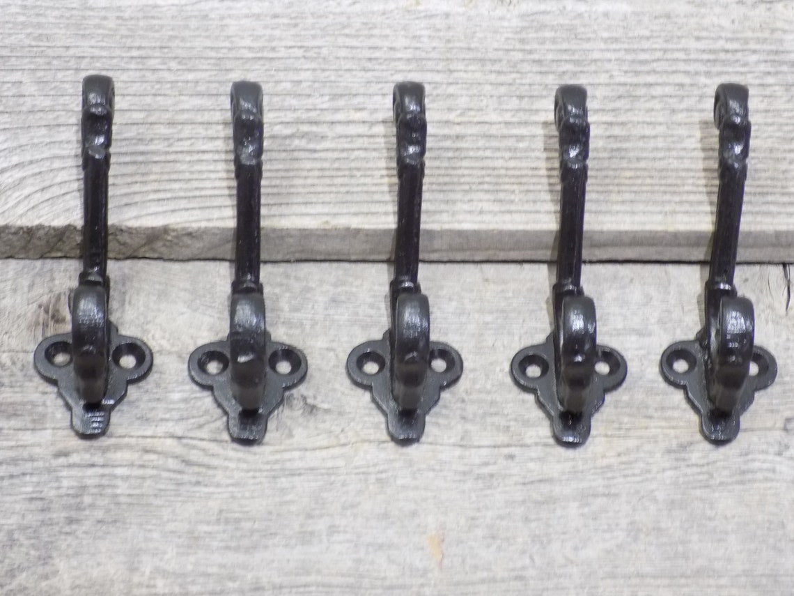 5 BLACK Iron Coat Hooks Antique Vintage Look Hook Hall Tree Etsy