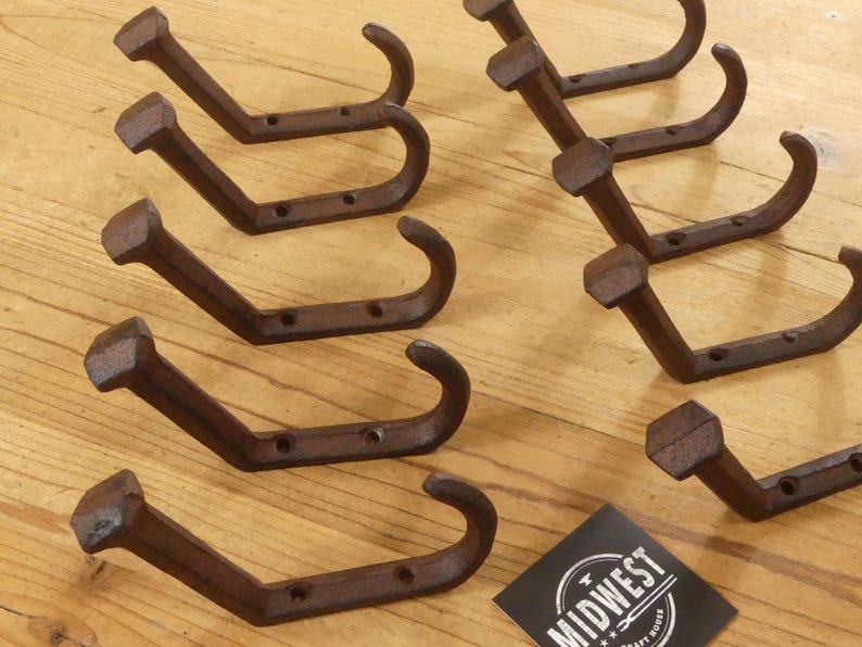 10 Railroad Spike Wall Hooks, Cast Iron Railroad Spike Coat Hooks, Railway Spike Wall Hooks, Rustic Railroad Hooks - By Midwest Craft House image 3
