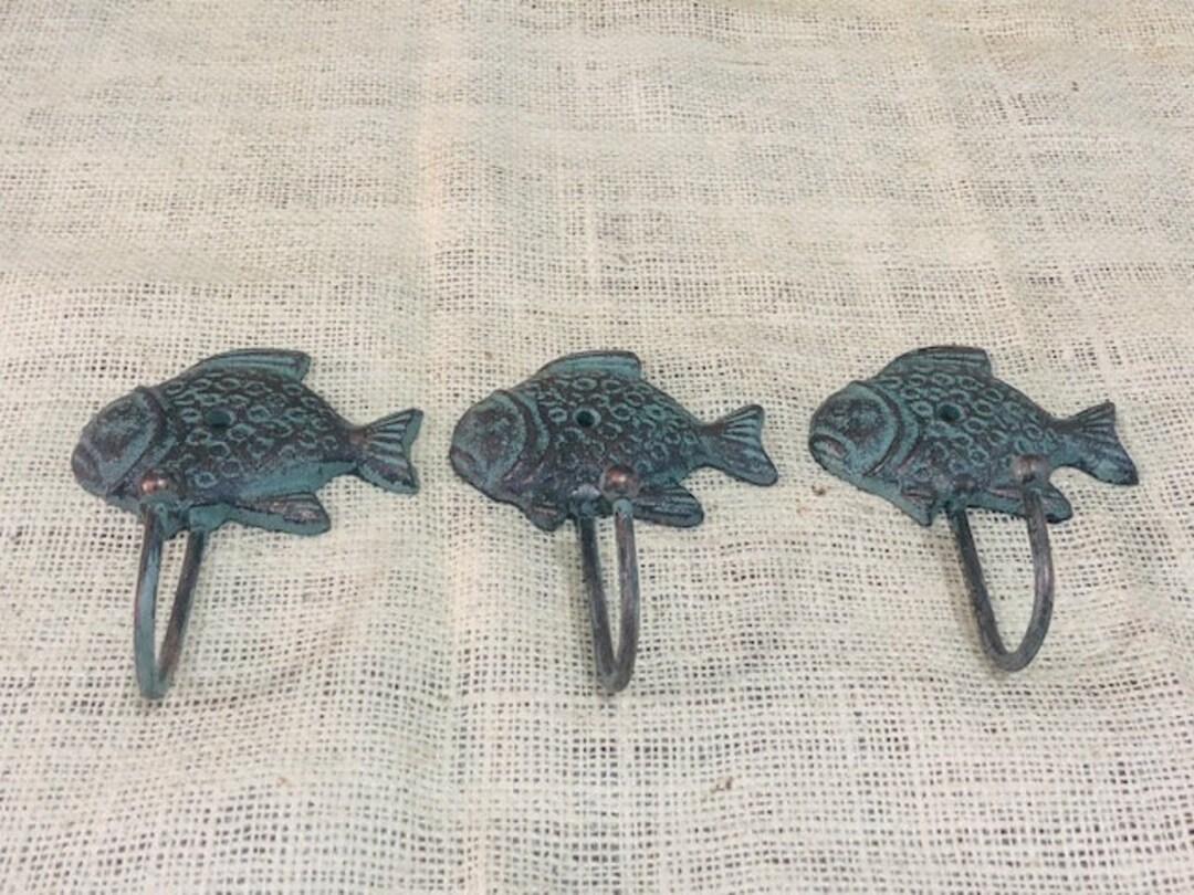3 Cast Iron FISH Hooks Coat Hooks Hat Towel Sunfish Etsy