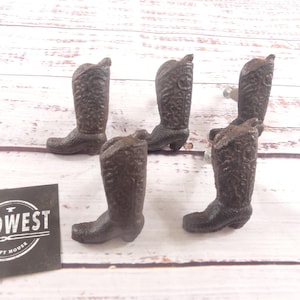 5 Cast Iron Boot Drawer Pulls With Attaching Screws, Handles, Cabinet Drawer Pull, Bin Pull, Knobs, Hardware - By Midwest Craft House