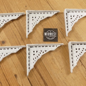 6 Antique Style Corbels, Shelf Brackets, Small Bookshelf Braces, 5"X 4", Distressed White, Small - By Midwest Craft House