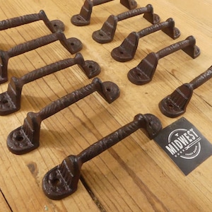 10 Cast Iron Handles, Door Pulls, 5 3/8&quot; Long, Handles, Supply, Cabinet Pulls, Gate Handle, Drawer Pulls, W/ Screws - By Midwest Craft House
