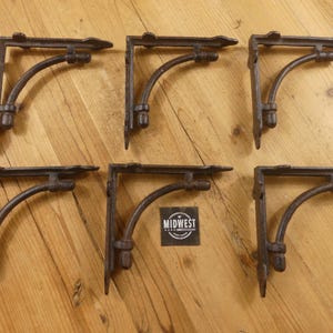 6 Antique Style Shelf Brackets, Cast Iron, Corbel, Braces 6 1/2&quot; X 6 1/2&quot;, Book Shelf Brackets - By Midwest Craft House
