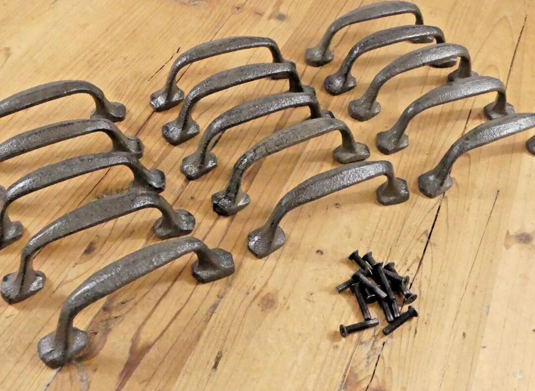 20 CAST Iron Handles Rustic Drawer PULLS 5 1/4" Long W/Screws Western