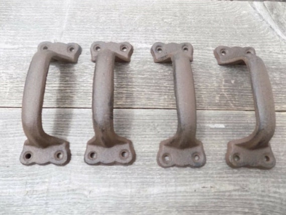 4 Cast Iron Handles Rustic Gate Door Pulls Hardware Cabinet Etsy