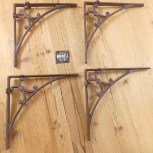 4 LARGE Antique Style Shelf Brackets, Cast Iron, Corbel, Braces 9 3/4" X 9 3/4", Bookshelf Brackets - By Midwest Craft House