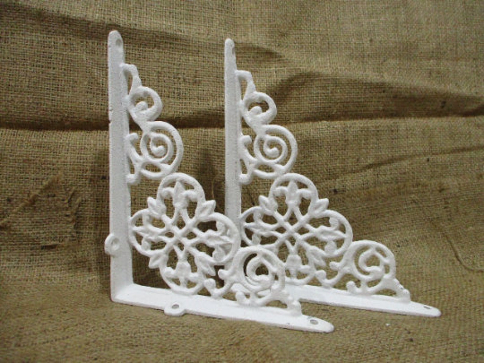 2 White Cast Iron Shelf Brackets Corbels Braces Bookshelf Etsy