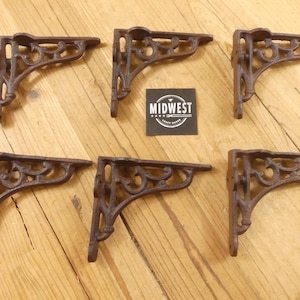 6 Antique Style Vine Shelf Brace Wall Bracket Cast Iron Metal SMALL 3 1/2&quot; X 4 1/8&quot; Bookshelf Corbels Plant Hanger - By Midwest Craft House