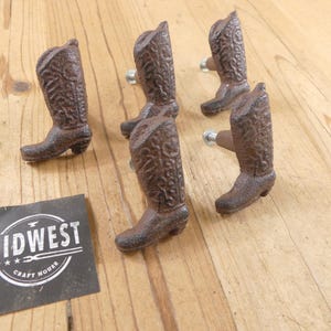 5 Cast Iron Boot Drawer Pulls With Attaching Screws, Handles, Cabinet Drawer Pull, Bin Pull, Knobs, Hardware - By Midwest Craft House