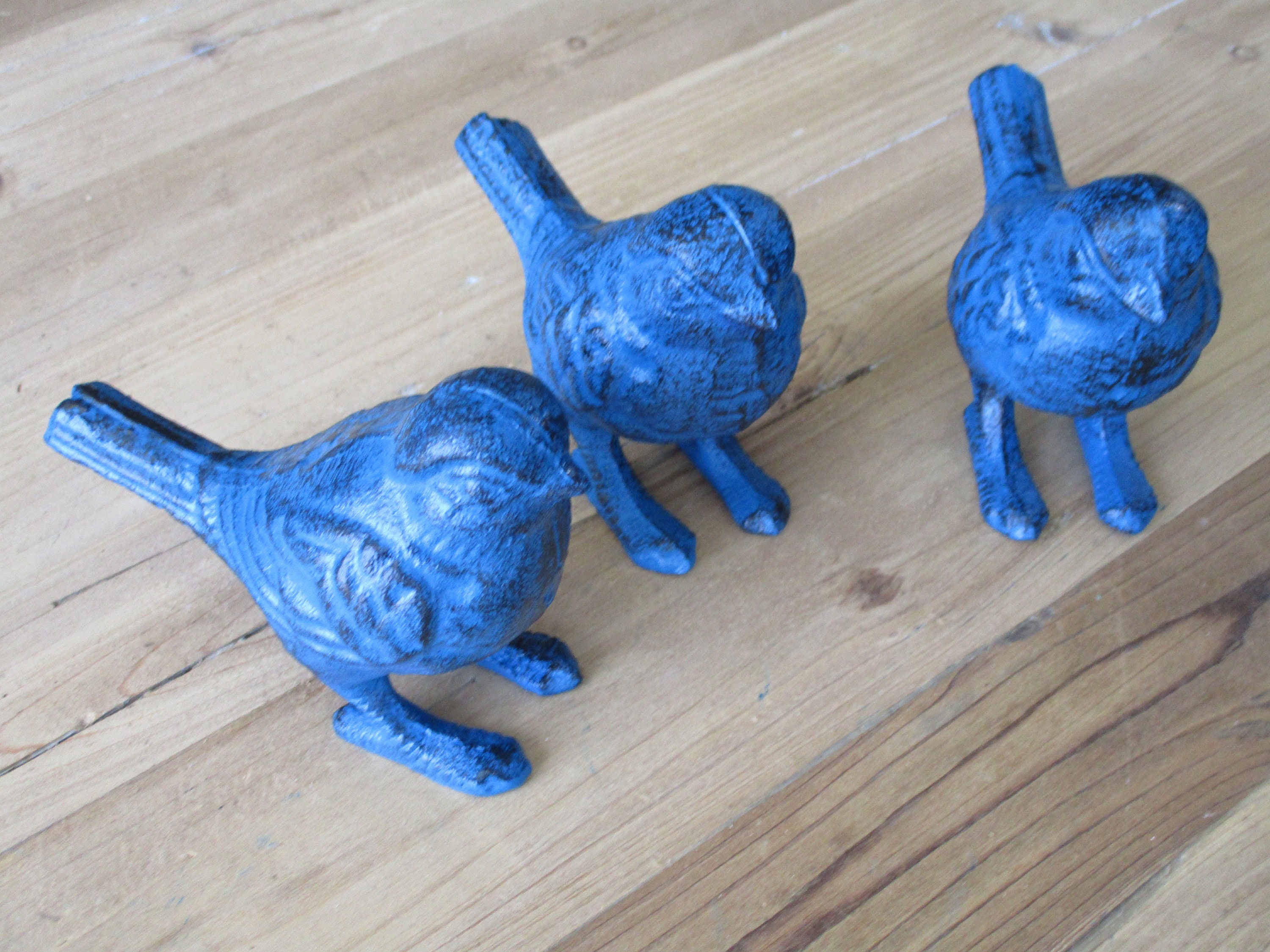 3 CAST IRON BIRDS Blue Bird Garden Ornaments Decoration Etsy