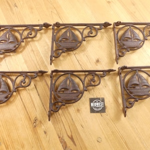 6 Cast Iron Sail Boat Brackets, Corbels, Braces, Shelf Bracket, Wall Mounted Shelf Bracket, Nautical Decor, Rustic - By Midwest Craft House