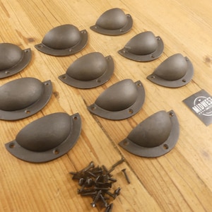 10 Bin Pulls, Drawer Pull, Iron, Metallic, 3 3/4" Wide, Cabinet Pull, Handle, Dresser Pulls - By Midwest Craft House