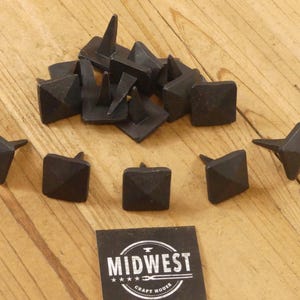 15 IRON CLAVOS NAILS Forged Decorative Craft Tack 1&quot; Wide 1 1/4&quot; Nail Square Black - By Midwest Craft House