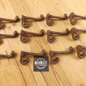 12 Cast Iron Rustic School Style Coat Hooks Hat Hook Rack Hall Tree Restoration Vintage Look 3 1/4" Long - By Midwest Craft House