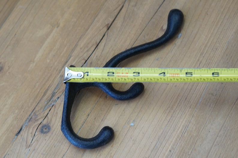 4 Cast Iron Black Hooks Coat Hat Hall Tree Rack Cabin Vintage Farm Ranch Hook Triple Hook image 6