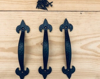 3 Large Cast Iron Antique Style FANCY Barn Handle Gate Pull Shed Door Handles #6 