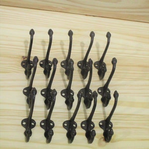 15 COAT HOOKS HAT Towel Bath Bathroom Pots Pans Dog Leash Garage Storage Organization Closet Rustic Cast Iron Entry Way Hall Tree Restore image 2