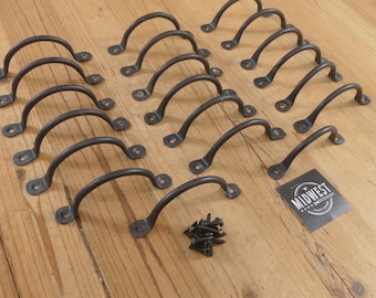 20 FORGED IRON Drawer Bin Pulls 4 1/4" Total Length Cabinet Handles Kitchen Bath - By Midwest Craft House