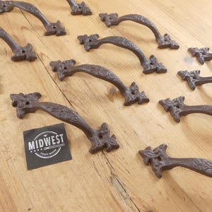 12 Cast Iron Handles, Bin Pulls, Door Handles, Drawer Pulls, Cupboard Handles, Rustic Hardware, 6 1/4" - By Midwest Craft House