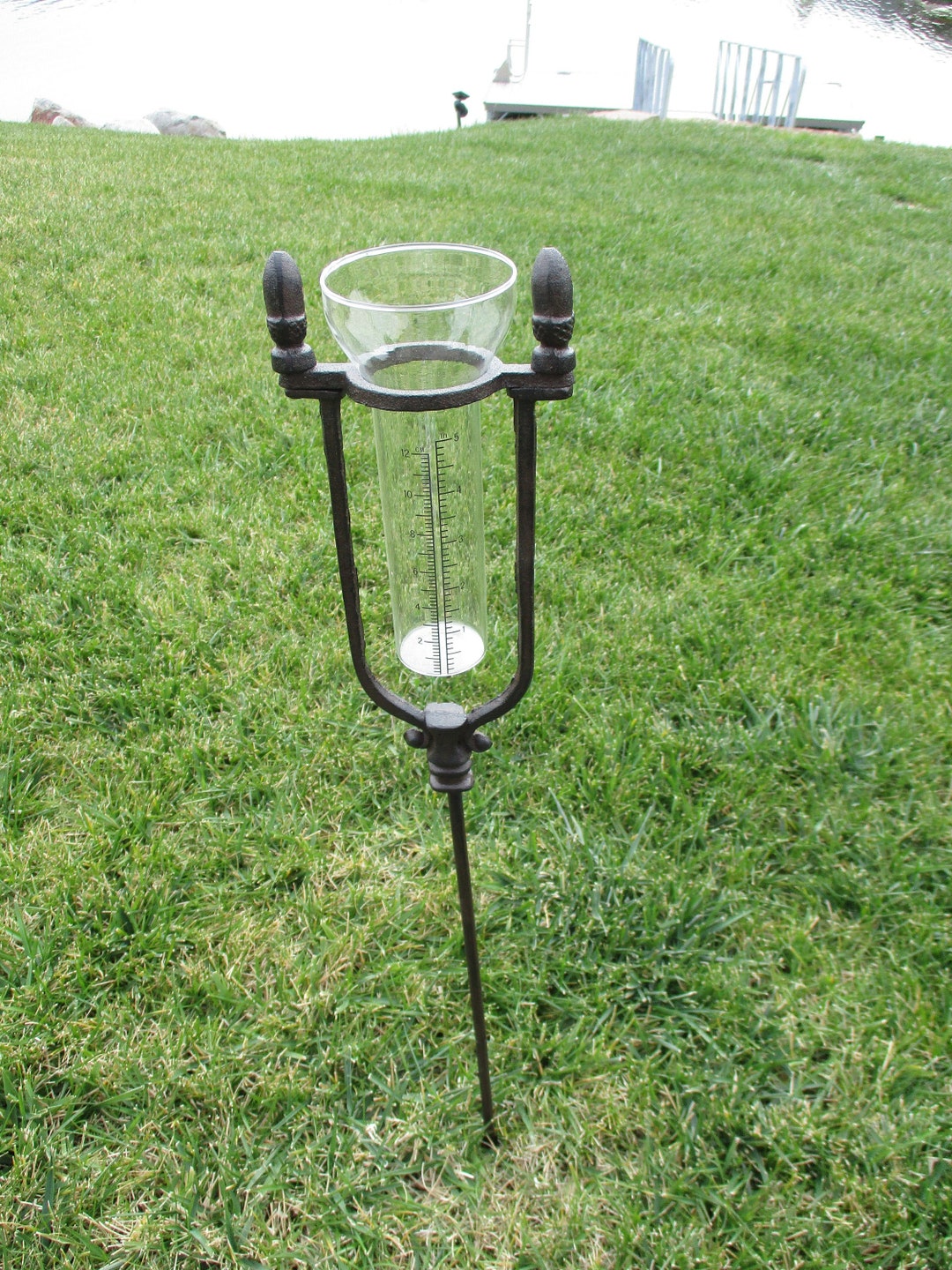 Cast Iron RAIN GAUGE Primitive Iron Lawn Stake Glass Farm Etsy
