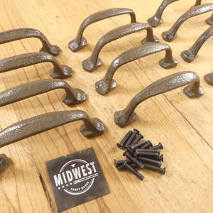 12 Cast Iron Handle Rustic Drawer Pull 5 1/4" Long With Screws Pulls Handles Cabinet Kitchen Cupboard Bathroom - By Midwest Craft House
