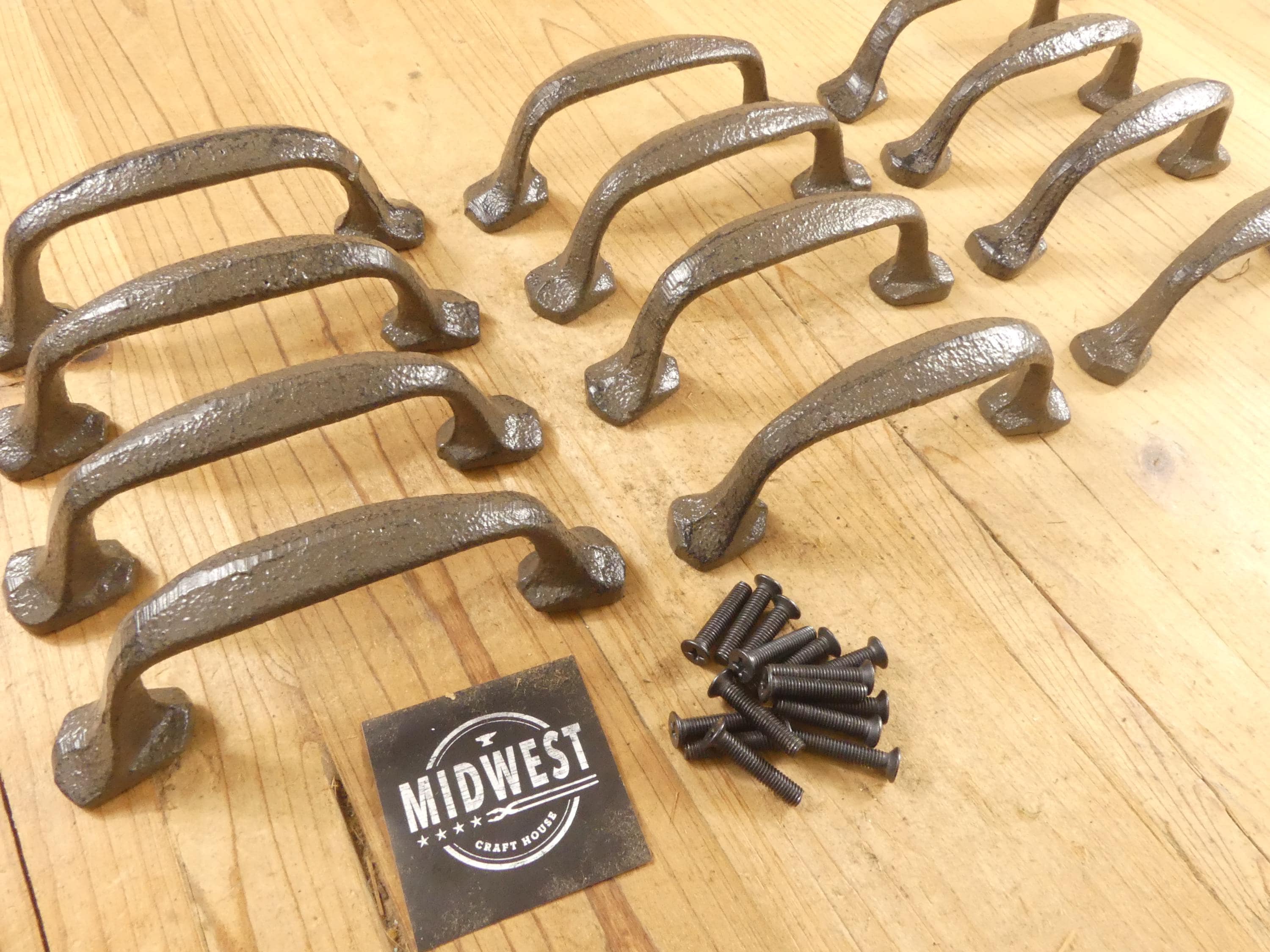 12 Cast Iron Handle Rustic Drawer Pull 5 1/4" Long With Screws Pulls Handles Cabinet Kitchen Cupboard Bathroom - By Midwest Craft House