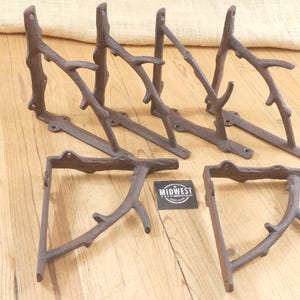 Juego de 6 soportes para ramas de árbol - Soportes de estante de hierro fundido para pared - Molduras de esquina de 6 3/4" x 6 3/4" - de Midwest Craft House