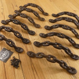 12 Large Cast Iron Antique Style CHAIN Barn Handle, Gate Pull, Shed Door Handles, Drawer Pulls - By Midwest Craft House