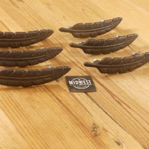 6 Cast Iron Feather Drawer Pulls W/ Screws, Dresser Handles, Western, Door, Bathroom, Kitchen, Hardware, Cabinet - By Midwest Craft House