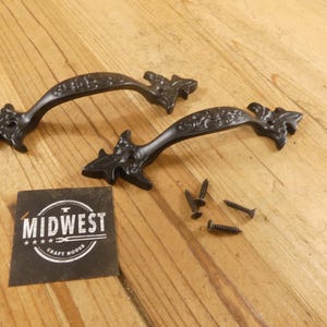 Set Of 2 Cast Iron Handles, Bin Pulls, Drawer Pulls, Cupboard Handles, Black Hardware, 6 1/2" - By Midwest Craft House