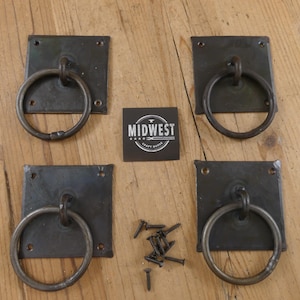4 Forged Chest Handles, Drawer Pulls, Grasp, Trunk Handle, Ring, Drop Handle - By Midwest Craft House