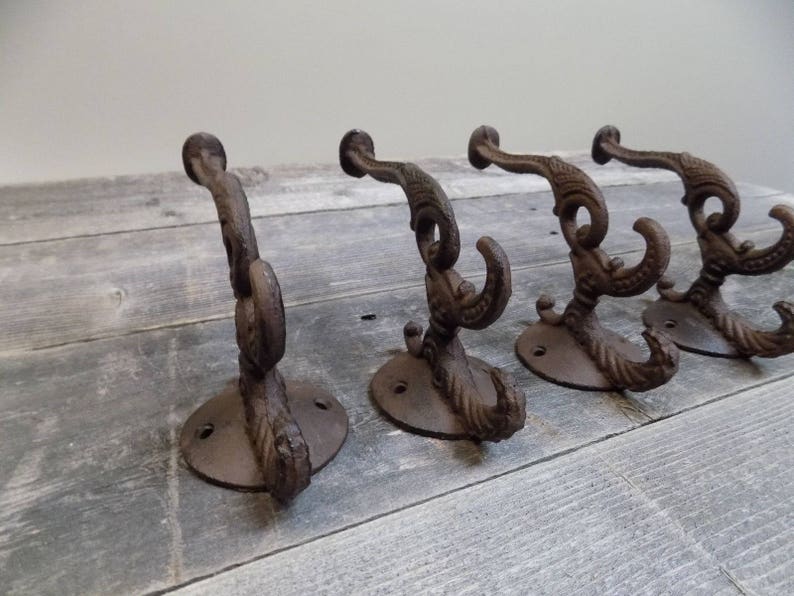 4 Rustic Victorian Cast Iron Hooks Hall Tree Wall Hook Ornate Etsy