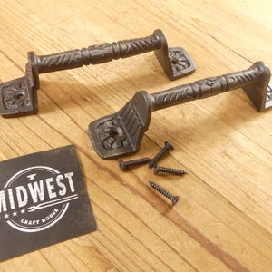 2 Cast Iron Handles, Door Pulls, 5 1/2" Long, Handles, Cabinet Pulls, Natural Iron, Drawer, Charcuterie Board - By Midwest Craft House