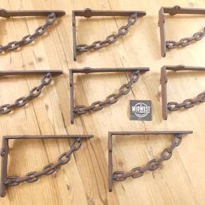 8 Cast Iron Brackets, Chain, Braces, Corbels, Bookshelf Brackets, Garden, Rustic Decor, Nautical Decor - By Midwest Craft House