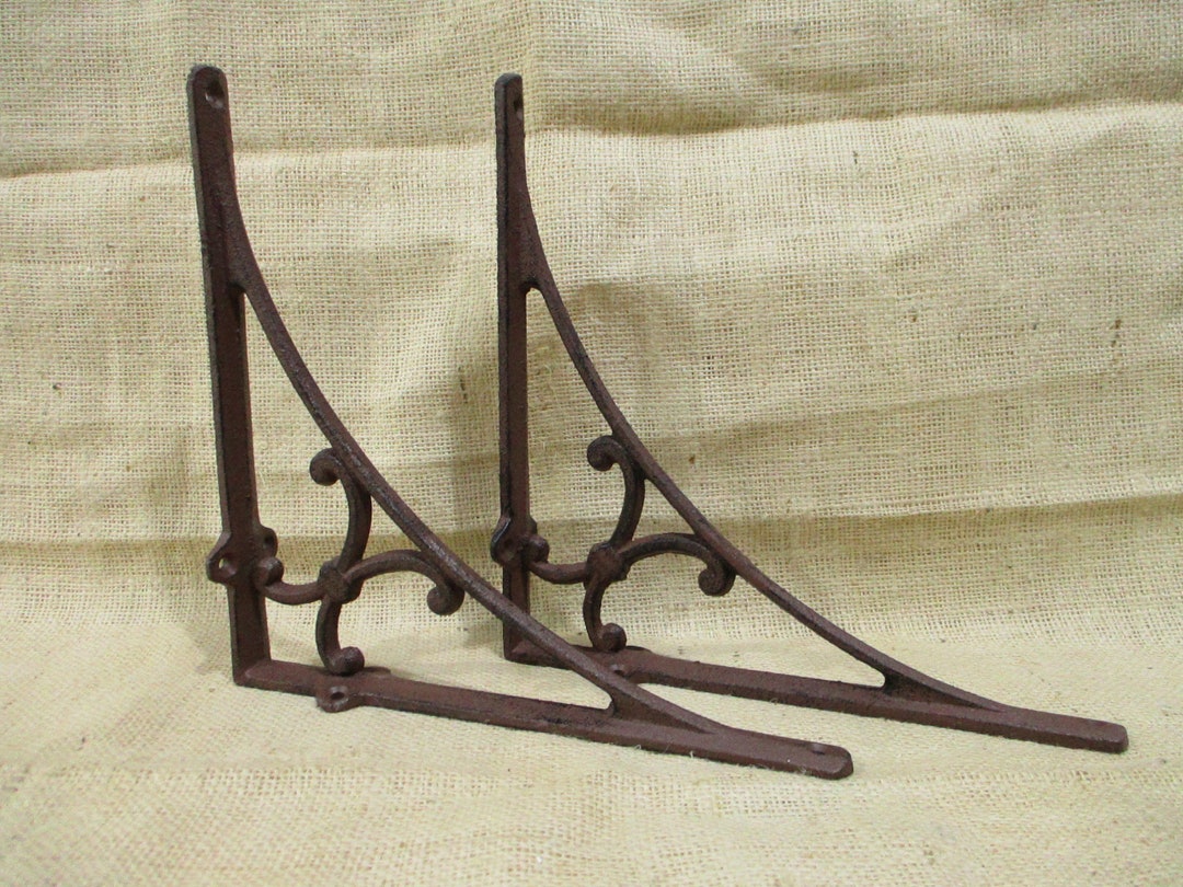 2 LARGE Antique Style Shelf Brackets, Cast Iron, Corbel, Braces 9 3/4 X