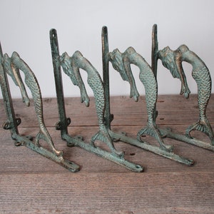 4 Cast Iron Mermaid Brackets, Corbels, Braces, Shelf Bracket, Nautical Decor