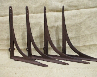 4 Cast Iron Brackets, Shelf Braces, Shelving, Mantle Supports, Rustic Cast Iron, Corbels, 7 5/8" X 9 1/2"